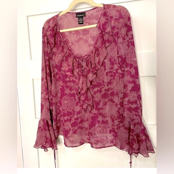 Lane Bryant Bohemian Style Magenta Ruffle Flowy Lace up Blouse Size 14/16 - Picture 1 of 11